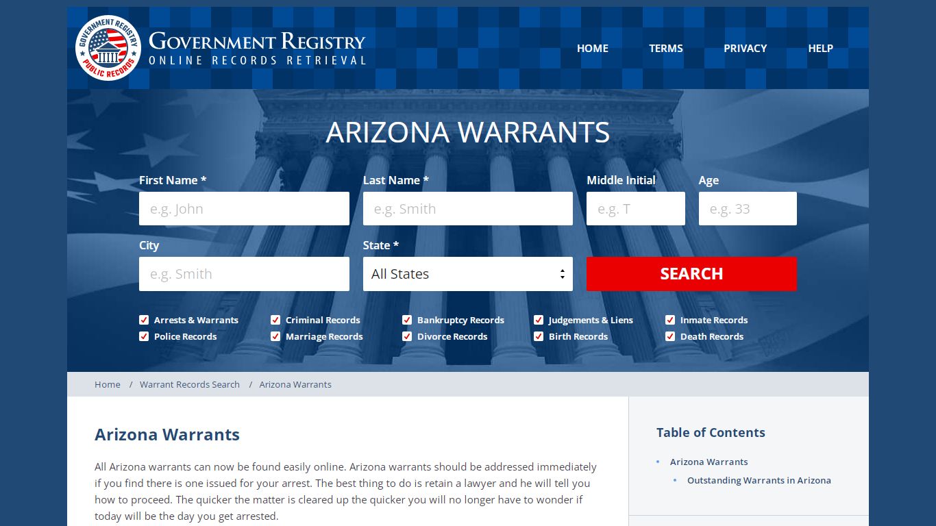 Arizona Warrants | Arizona Arrest Warrants | GovernmentRegistry.org